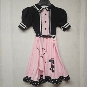 1950s Girls Poodle Skirt Pink and Black Dress Costume